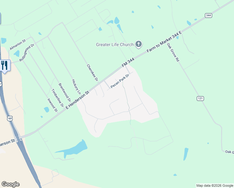 map of restaurants, bars, coffee shops, grocery stores, and more near 115 Spring Valley Run in Bullard