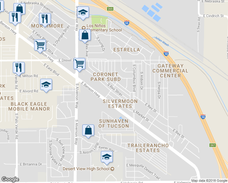map of restaurants, bars, coffee shops, grocery stores, and more near 5908 South Rex Strav in Tucson