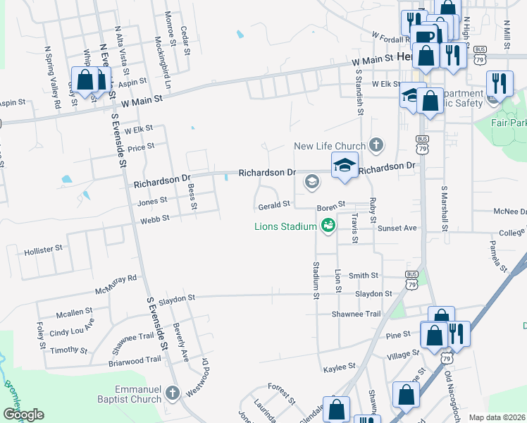 map of restaurants, bars, coffee shops, grocery stores, and more near 805 Gerald Street in Henderson