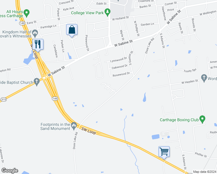 map of restaurants, bars, coffee shops, grocery stores, and more near Senior Avenue in Carthage