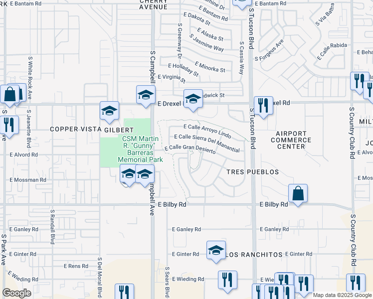 map of restaurants, bars, coffee shops, grocery stores, and more near 2094 East Calle Gran Desierto in Tucson