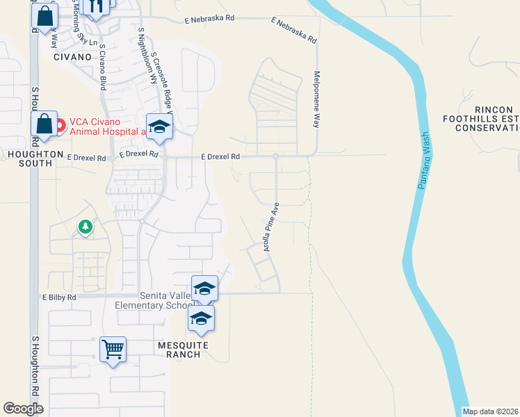 map of restaurants, bars, coffee shops, grocery stores, and more near 5872 South Clonmellon Avenue in Tucson