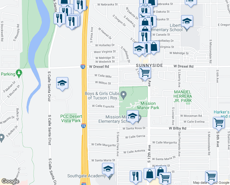 map of restaurants, bars, coffee shops, grocery stores, and more near 809 West Calle Ramona in Tucson