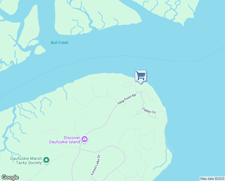 map of restaurants, bars, coffee shops, grocery stores, and more near 8 Shell Rake Lane in Daufuskie Island