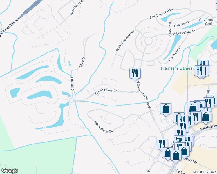 map of restaurants, bars, coffee shops, grocery stores, and more near 145 Regency Circle in Pooler