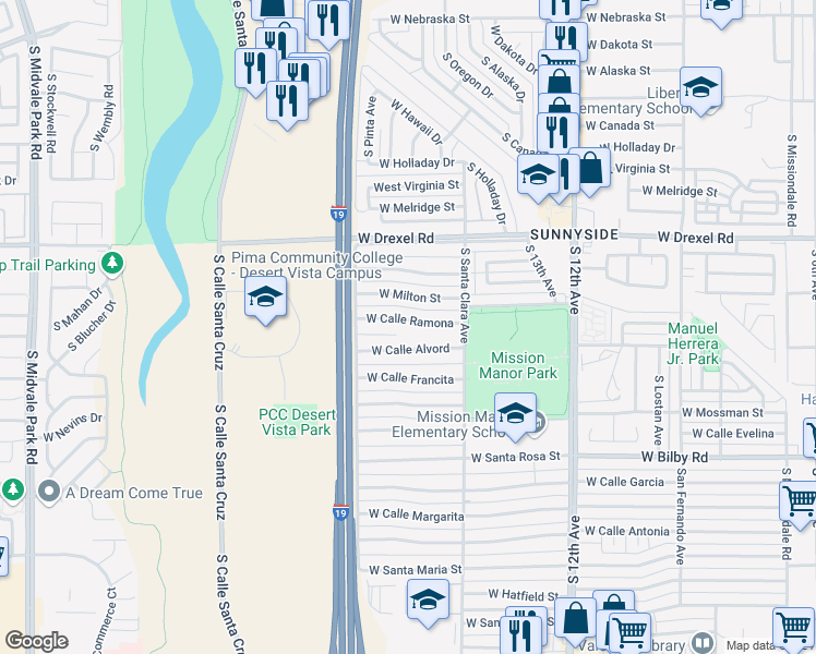 map of restaurants, bars, coffee shops, grocery stores, and more near 850 West Calle Alvord in Tucson