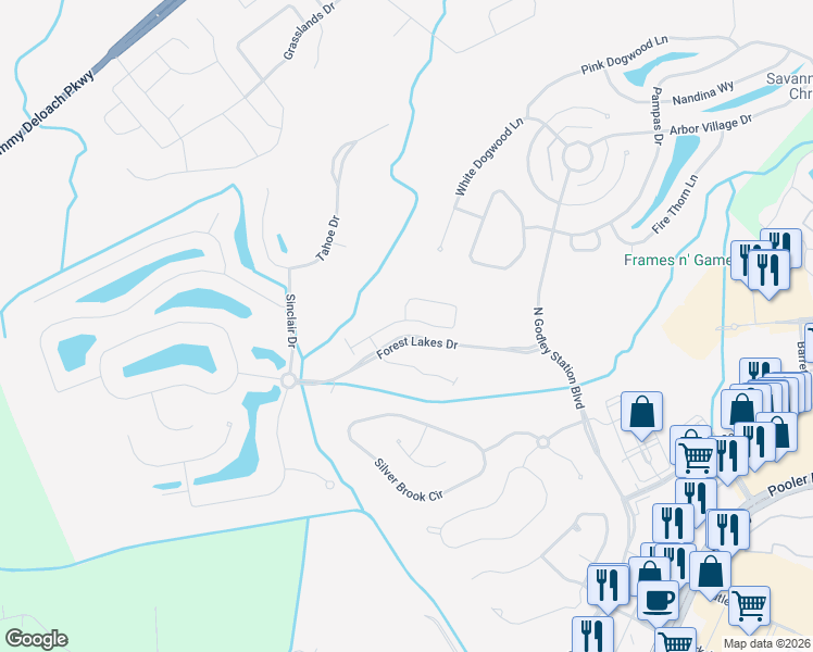 map of restaurants, bars, coffee shops, grocery stores, and more near 145 Regency Circle in Pooler