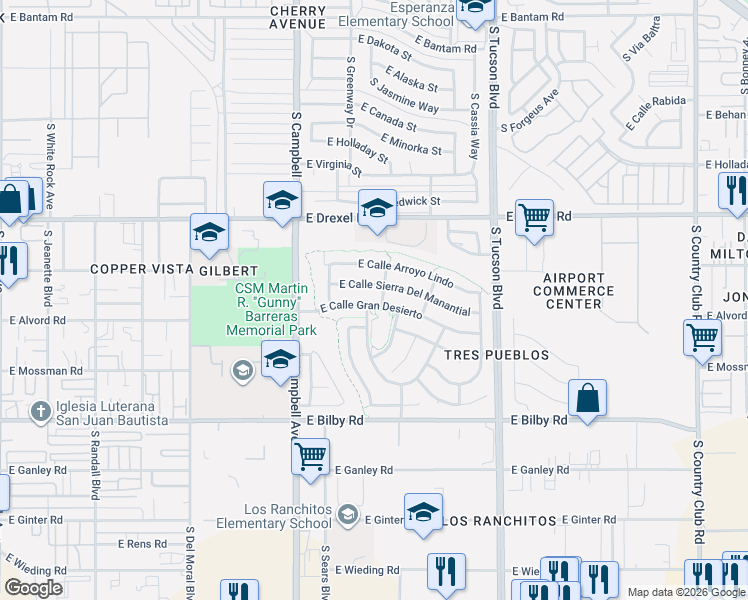 map of restaurants, bars, coffee shops, grocery stores, and more near 2095 East Calle La Malinche in Tucson