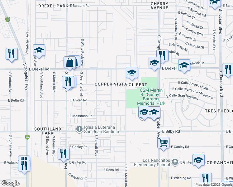 map of restaurants, bars, coffee shops, grocery stores, and more near 1427 East Alvord Road in Tucson