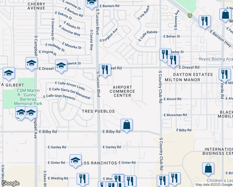 map of restaurants, bars, coffee shops, grocery stores, and more near 2646 East Commerce Center Place in Tucson
