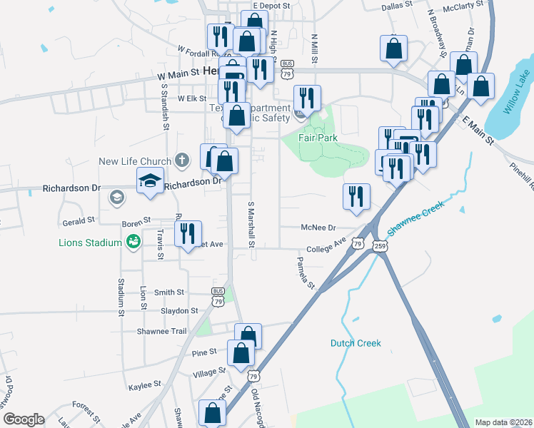 map of restaurants, bars, coffee shops, grocery stores, and more near 701 South Marshall Street in Henderson