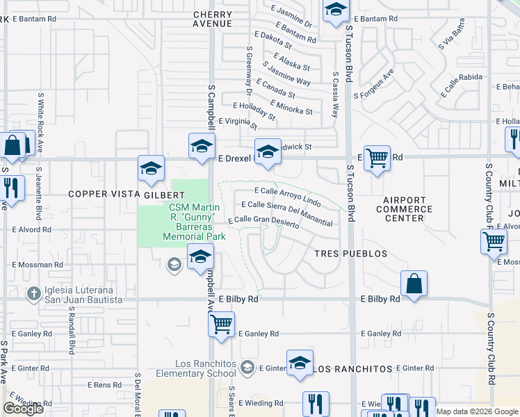 map of restaurants, bars, coffee shops, grocery stores, and more near 2153 East Calle Sierra Del Manantial in Tucson