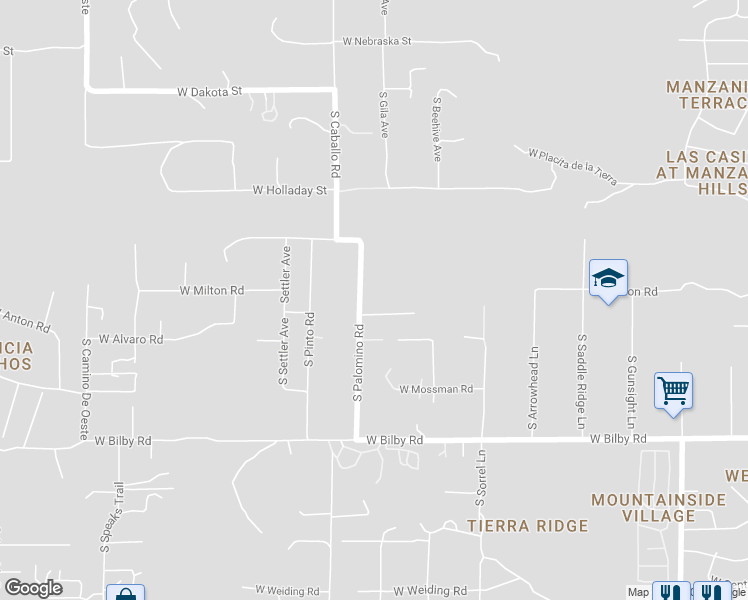 map of restaurants, bars, coffee shops, grocery stores, and more near 5809 South Palomino Road in Tucson