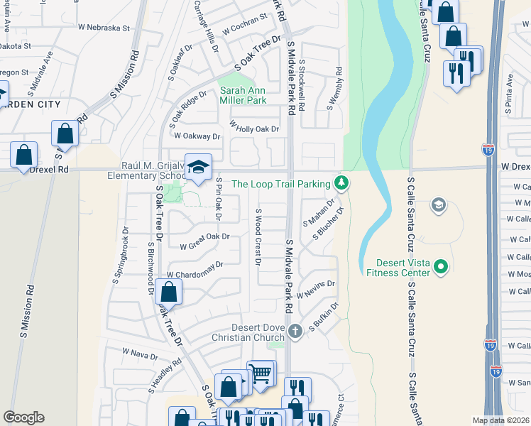 map of restaurants, bars, coffee shops, grocery stores, and more near 1644 West Thorne Street in Tucson
