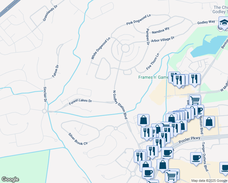 map of restaurants, bars, coffee shops, grocery stores, and more near 1108 North Godley Station Boulevard in Pooler