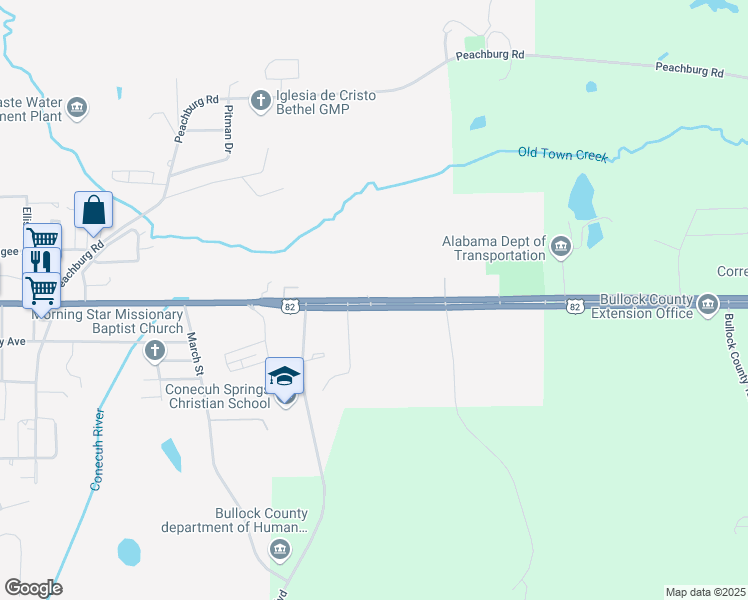map of restaurants, bars, coffee shops, grocery stores, and more near Conecuh Avenue West in Union Springs