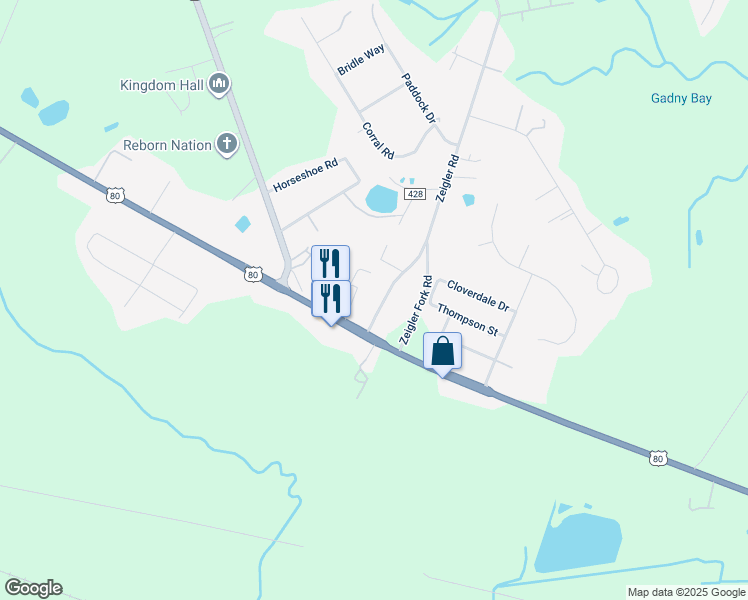 map of restaurants, bars, coffee shops, grocery stores, and more near 143 Zeigler Road in Bloomingdale