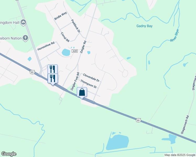 map of restaurants, bars, coffee shops, grocery stores, and more near 110 Cloverdale Drive in Bloomingdale