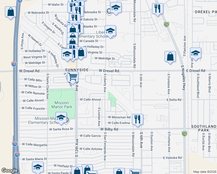 map of restaurants, bars, coffee shops, grocery stores, and more near 279 West Calle Nido De Amor in Tucson