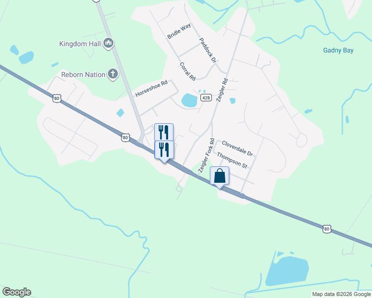 map of restaurants, bars, coffee shops, grocery stores, and more near 143 Zeigler Road in Bloomingdale