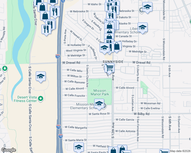 map of restaurants, bars, coffee shops, grocery stores, and more near 726 West Calle Ramona in Tucson