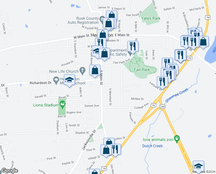 map of restaurants, bars, coffee shops, grocery stores, and more near 706 South Marshall Street in Henderson