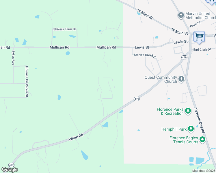 map of restaurants, bars, coffee shops, grocery stores, and more near 118 Stonebrook Drive in Florence