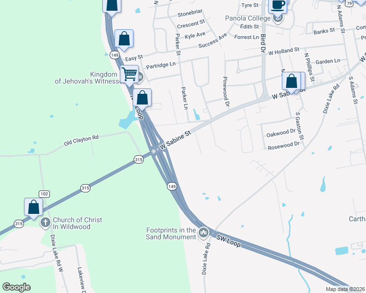 map of restaurants, bars, coffee shops, grocery stores, and more near 1307 West Sabine Street in Carthage