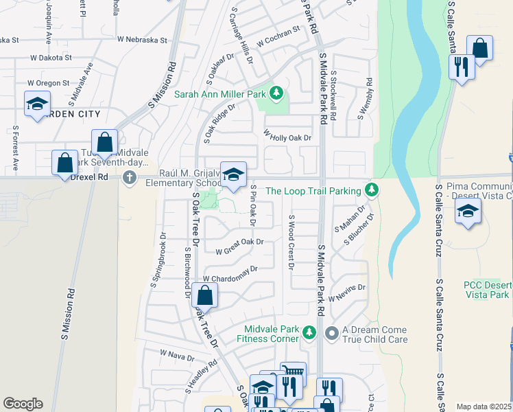 map of restaurants, bars, coffee shops, grocery stores, and more near 1747 West Greenleaf Drive in Tucson