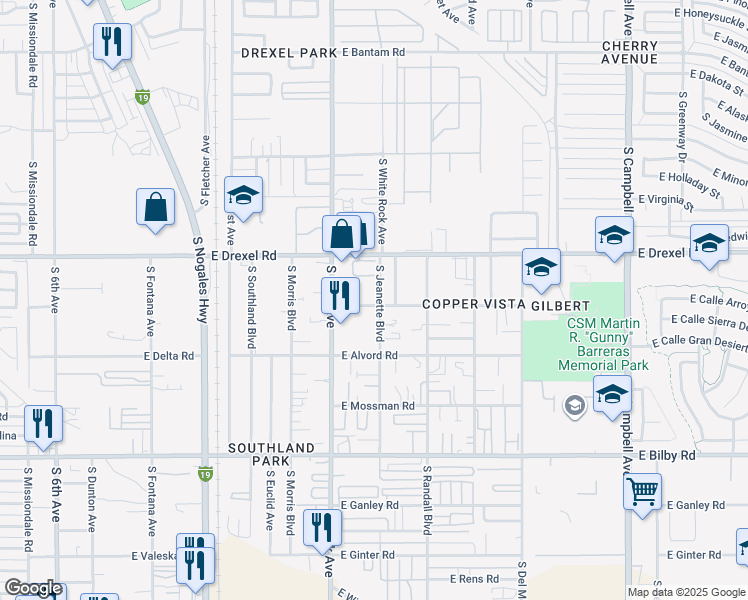 map of restaurants, bars, coffee shops, grocery stores, and more near 5770 South Jeanette Boulevard in Tucson