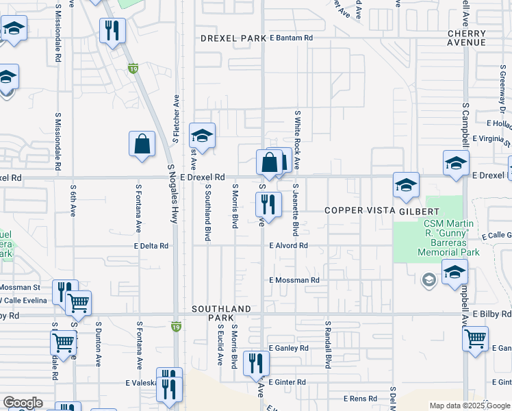 map of restaurants, bars, coffee shops, grocery stores, and more near 5810 South Park Avenue in Tucson