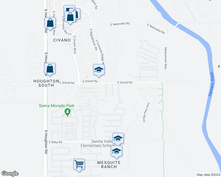map of restaurants, bars, coffee shops, grocery stores, and more near 5726 South Ladyslipper Place in Tucson