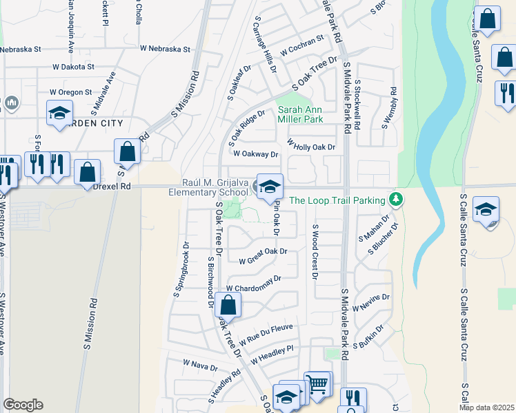 map of restaurants, bars, coffee shops, grocery stores, and more near 1795 West Drexel Road in Tucson