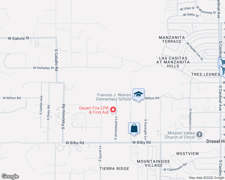 map of restaurants, bars, coffee shops, grocery stores, and more near 5790 South Arrowhead Lane in Tucson