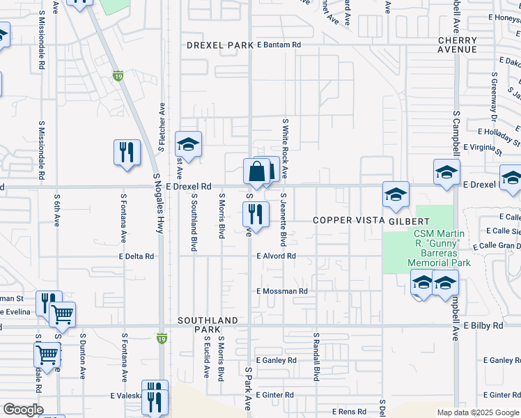 map of restaurants, bars, coffee shops, grocery stores, and more near 5761 South Park Avenue in Tucson