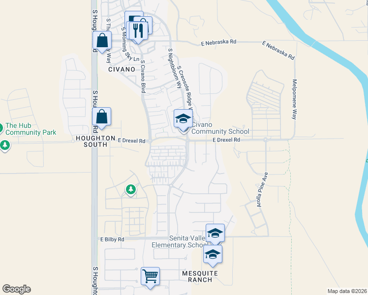 map of restaurants, bars, coffee shops, grocery stores, and more near 10675 East Singing Canyon Drive in Tucson