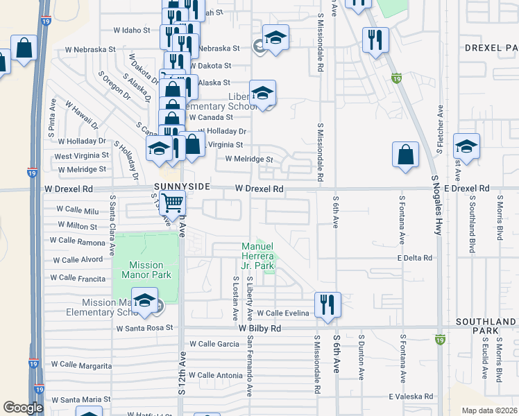 map of restaurants, bars, coffee shops, grocery stores, and more near 275 West Calle Nueva Vida in Tucson