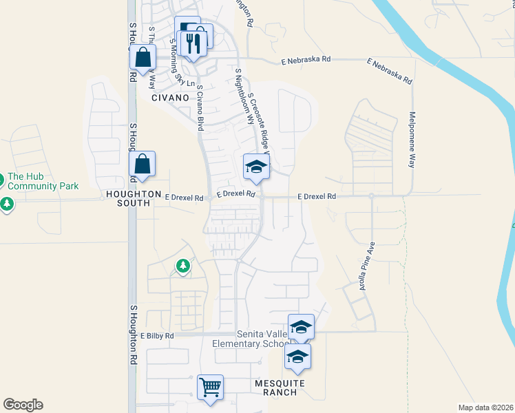 map of restaurants, bars, coffee shops, grocery stores, and more near 10675 East Singing Canyon Drive in Tucson