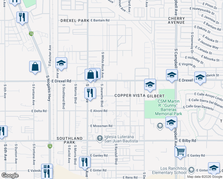 map of restaurants, bars, coffee shops, grocery stores, and more near 5721 South Randall Boulevard in Tucson