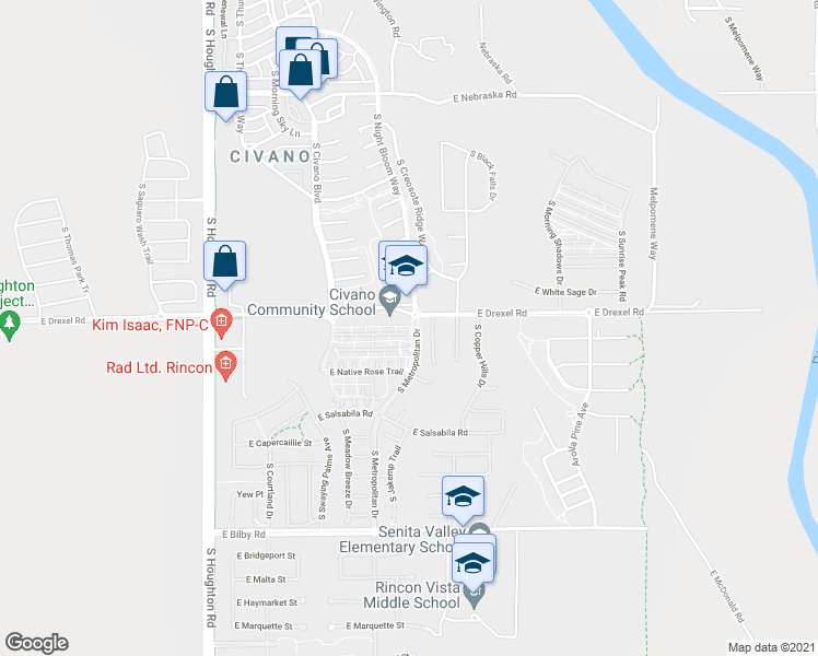 map of restaurants, bars, coffee shops, grocery stores, and more near 5720 South Tiger Lily Place in Tucson