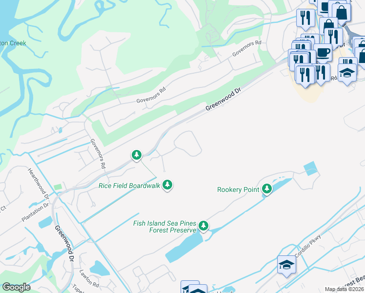 map of restaurants, bars, coffee shops, grocery stores, and more near 17 Shell Ring Rd in Hilton Head Island