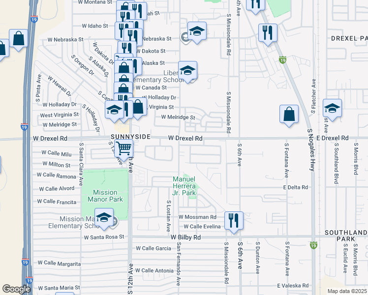 map of restaurants, bars, coffee shops, grocery stores, and more near 275 West Calle Nueva Vida in Tucson