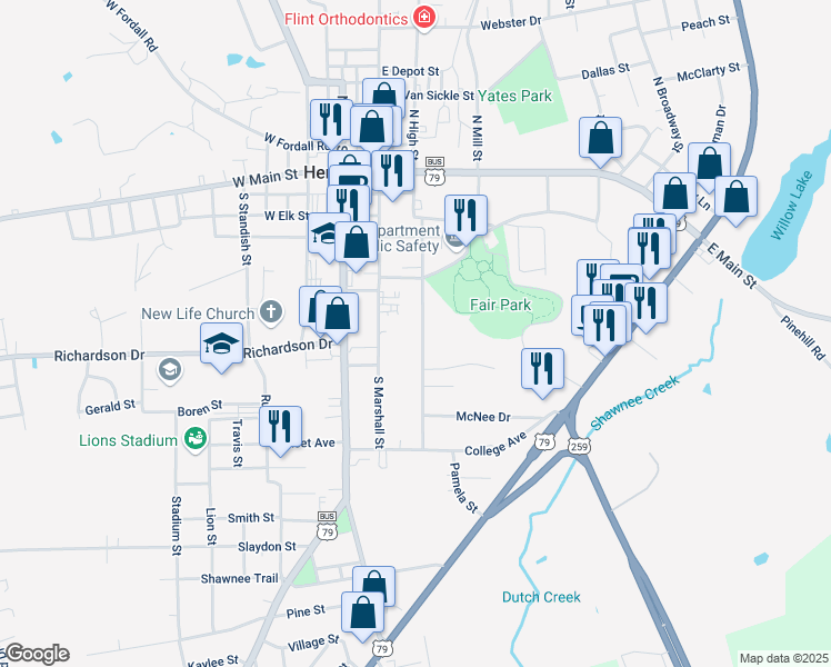 map of restaurants, bars, coffee shops, grocery stores, and more near 500 South High Street in Henderson