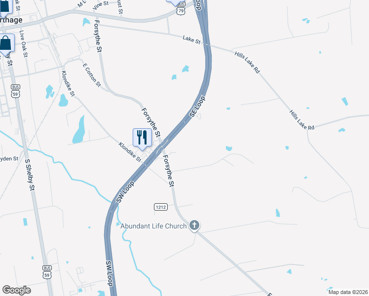 map of restaurants, bars, coffee shops, grocery stores, and more near 2313 U.S. 59 in Carthage