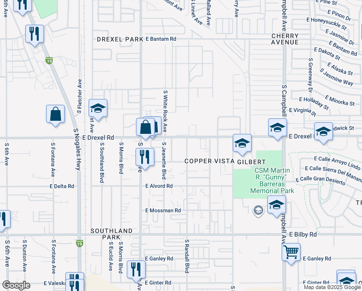map of restaurants, bars, coffee shops, grocery stores, and more near 5721 South Randall Boulevard in Tucson