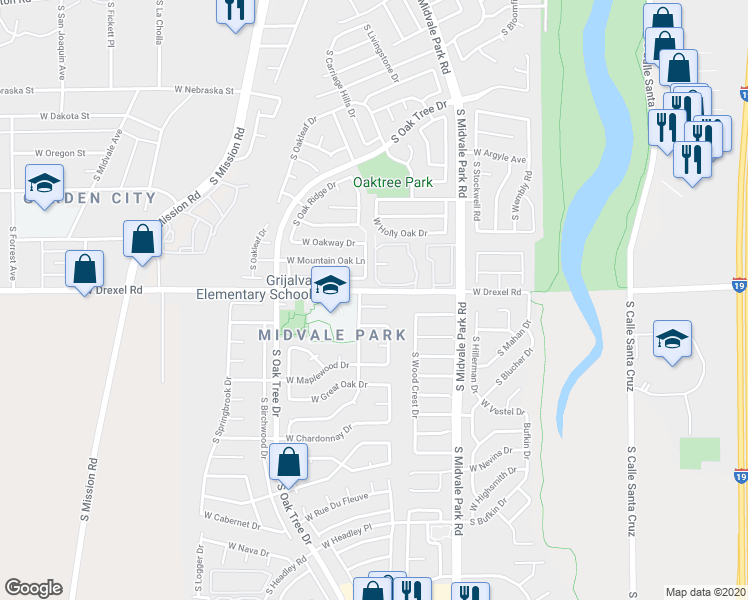 map of restaurants, bars, coffee shops, grocery stores, and more near 1732 West Pineriver Place in Tucson