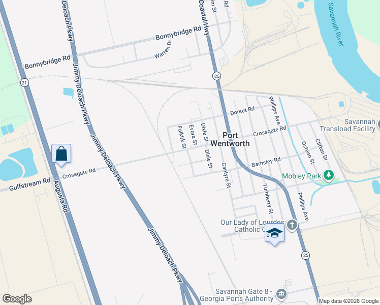 map of restaurants, bars, coffee shops, grocery stores, and more near 831 Crossgate Road in Savannah