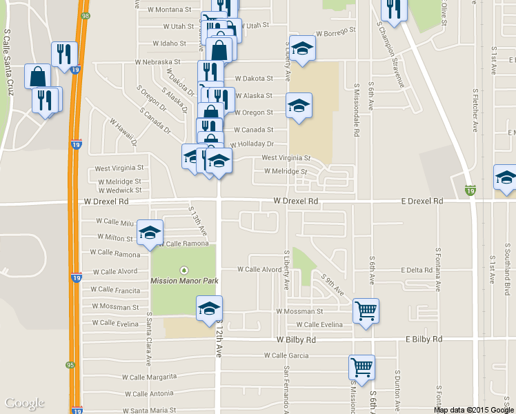 map of restaurants, bars, coffee shops, grocery stores, and more near 434 W Great White St in Tucson