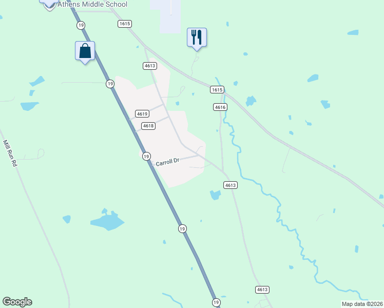 map of restaurants, bars, coffee shops, grocery stores, and more near 122 Carroll Drive in Athens