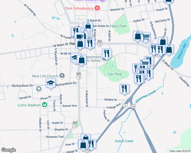 map of restaurants, bars, coffee shops, grocery stores, and more near 500 South High Street in Henderson